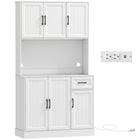 HOMCOM 71" H Pantry Cabinet with Charging Station - White-Four cabinets and a drawer offer ample, organised kitchen storage 