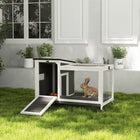PawHut Wooden Rabbit Hutch with Tray - Grey-A deep pull-out tray simplifies waste removal and minimizes odours 