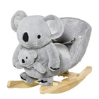 Qaba - Cheval à bascule bébé design koala en peluche - gris-Base incurvée en bois massif pour se balancer doucement et en douceur d’avant en arrière 