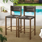 Modway Parkland Outdoor Patio Rattan and Aluminum Counter Stools - Walnut - Set of 2-Aluminum Frame with Wood Finish