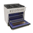 Kucht 36" KFX-X Series Pro Style Natural Gas Range - Stainless Steel/Olive Green-Product dimensions 27.75" L x 36" W x 36" H