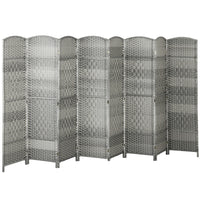 HOMCOM 8 Panel Hand-Woven Freestanding Room Divider for Bedroom - Mixed Grey-8-panel folding design with 6 metal hinges allows for easy storage 
