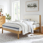 Modway Olea Channel Tufted Boucle Solid Wood Full Platform Bed - Feather Oak-Round Pillar Legs