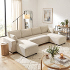 HOMCOM - Canapé en forme de U avec doubles chaises longues - beige-Le tissu en velours côtelé douillet ajoute chaleur et durabilité à votre salon   