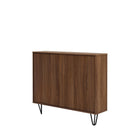 Nexera - Console de rangement 2 portes Slim, Noyer-Meubles conçus et produits au Canada à partir de panneaux de particules et de MDF certifiés CARB II/FSC.  Item expédié en 24-48 heures après réception de la commande.  Assemblage requis
