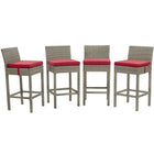 Modway - Conduit Terrasse extérieure Rotin en osier Tabouret de bar - Gris clair Rouge - Ensemble de 4-Tabouret de bar extérieur moderne