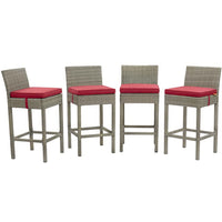Modway - Conduit Terrasse extérieure Rotin en osier Tabouret de bar - Gris clair Rouge - Ensemble de 4-Tabouret de bar extérieur moderne