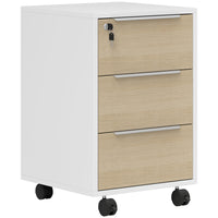 HOMCOM 3-Drawer Vertical Letter/A4 Filing Cabinet with Lock - Oak-Central locking system on drawers keeps documents safe and secure with a single turn of the key
