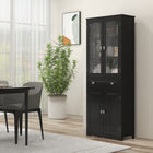 HOMCOM - Armoire de cuisine 63 po avec étagères réglables et porte en verre - noir-Tablettes réglables permettant de ranger des objets plus volumineux, sans se soucier de leur adaptation 