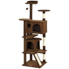 PawHut 63" H Cat Tree with Two Cat Condos - Light Brown-Activity play center keeps cats entertained and active 