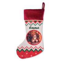 Staples Print Santa Stockings-Custom Christmas stocking with velvet cuff and metallic cord trim