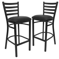 Flash Furniture - Tabouret de restaurant de la série HERCULES en métal noir avec dossier échelle - siège en vinyle noir-Ensemble de 2 tabourets de bar en métal pour la salle à manger