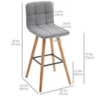HOMCOM Upholstered Kitchen Bar Stools with Wood Legs - Grey - 2 Pack-Solid wood legs offer excellent stability

