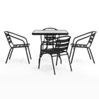 Table carrée de 31,5 po en verre/métal et 4 chaises empilables noires en aluminium avec dossier à lattes (TLH-0732SQ-017CBK4-GG)-6