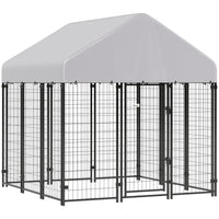 PawHut - Chenil pour chien d’extérieur, enclos en fil soudé avec toit - 6 pi L x 6 pi l x 6 pi H-Une surface spacieuse de 35,5 pi² (3,3 ㎡) permet aux chiens de rester actifs et heureux 