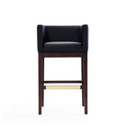 Manhattan Comfort Kingsley 21" Mid-Century Modern Faux Leather Upholstered Bar Stool - Black and Dark Walnut - 2 Pack-Square Tight Back and Arm Design