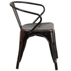 Flash Furniture Black-Antique Gold Metal Indoor-Outdoor Chair with Arms-Drain Holes in Seat