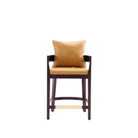 Manhattan Comfort - Tabouret de comptoir ritz 22" style milieu du siècle moderne, rembourré en similicuir - camel et noyer foncé-Tabouret de comptoir moderne du milieu du siècle avec dossier parfait pour une utilisation au bar et dans la cuisine