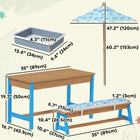 Qaba - Table de pique-nique pour enfants, ensemble table et bancs d'extérieur en bois avec parasol - bleu-Comprend deux boîtes de rangement pliables pour une organisation facile

