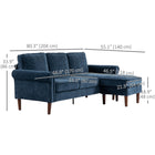 HOMCOM - Canapé sectionnel modulable avec méridienne et pieds en bois - bleu foncé-Coussin d'assise avec ressorts et mousse haute densité pour un confort optimal 