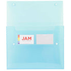 JAM Paper Plastic Portfolio with Two Button Snap Closure - 9 1/2 x 12 1/2 x 3/4 - Blue Translucent-Portfolio keeps papers secure and organized, is ideal for important presentations, easy to transport, and great for school or the office!