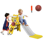 Qaba - Toboggan d'intérieur 3 en 1 pour tout-petits avec panier de basket - Jaune-Fonctionnalité polyvalente comme toboggan et panier de basket-ball 