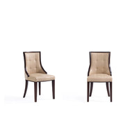 Manhattan Comfort Fifth Avenue 18.5" Traditional Faux Leather and Velvet Upholstered Dining Chair - Tan - Set of 2-Traditional Dining Chair for Dining Room Use. Set of 2