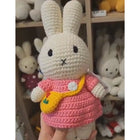 Just Dutch Miffy Handmade Bunny Plush Toy - Pink Dress with Yellow Flower Bag-Expertly crafted by talented artisans using 100 percent high-quality soft cotton yarn for a premium touch