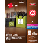 Avery White Permanent Print-to-the-Edge Square Labels, 2" x 2", 300 Pack (22806)-Won't curl or fall off