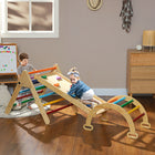 Qaba - Ensemble Pikler triangle 5 en 1 avec échelle, rampe, arche - multicolore-Structure en bois massif, surface lisse, garantit la sécurité des enfants 