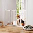 PawHut 30"-52" Extra Wide Pet Gate Barrier with Small Door - 35"H - Black-Equipped with a small door, convenient for pets to pass