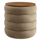 Modway Mezzo Round Performance Velvet Storage Ottoman - Taupe-Channel Tufted