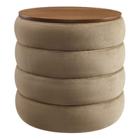 Modway Mezzo Round Performance Velvet Storage Ottoman - Taupe-Channel Tufted