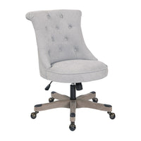 Chaise de bureau Hannah capitonnée, Brume-Chaise de bureau élégante à dossier touffeté, jolie base en bois, hauteur réglable et assemblage facile