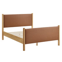 Modway Maven Queen Size Vegan Leather Upholstered Platform Bed - Tan Oak-Wooden Bed Frame