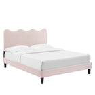 Modway Current Performance Velvet Queen Platform Bed with Black Wood Legs - Pink-Wood Slat Support System