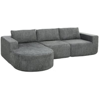 HOMCOM L-Shaped Cloud Sectional Sofa with Chaise - Dark Grey-Modular sectional couch with three movable pieces adapts to seating, lounging, and sleeping