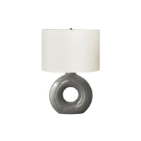 Monarch Specialties 24" H Contemporary Table Lamp - Dark Grey Ceramic / Ivory / Cream Shade-A contemporary and stylish 24"H table lamp featuring a trendy, donut-shaped, dark grey ceramic base topped with an oval, ivory fabric shade and a round silver metal finial