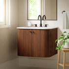 Modway - Zia Support mural de 24" Meuble de salle de bain avec lavabo en marbre - Noyer-Trous de robinet étendus de 8"