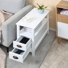 HOMCOM Slim End Table with 2 Drawers and Storage Shelf - White-Color: White 