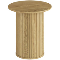 HOMCOM Round Side Table - Oak-Oak wood grain and slat design, adding elegance to any room