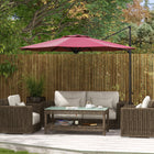 Outsunny 10' Cantilever Patio Umbrella with 360°Rotation, Crank, Tilt, Cross Base, 8 Ribs, Air Vent - Red-Canopy rotates 360 degrees to cover you all day long