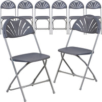 Flash Furniture 8 pièces Chaise pliante de la série HERCULES en plastique couleur charbon, à dossier Fan-Ensemble de 8 chaises pliantes en plastique charbon