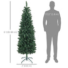 HOMCOM 6' Tall Pencil Artificial Christmas Tree with Steel Base - Green-Foldable metal base simplifies storage and setup