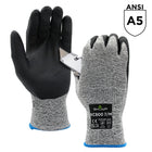 SHOWA - Gant S-TEX en nitrile microporeux gaufré A5 résistant aux coupures - Doublure tricotée en HPPE/acier inoxydable - Noir/Gris - Taille M-Tricot sans couture de calibre 13 avec acier inoxydable et HPPE