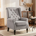 HOMCOM - Fauteuil d’appoint en tissu avec accoudoirs roulés pour chambre - gris-Dossier à oreilles capitonné avec accoudoirs roulés apportant un charme élégant 
