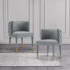 Manhattan Comfort - Chaise de salle à manger moderne Maya 61 cm en velours gris-Cadre en bois d’orme de haute qualité avec embouts en métal doré brossé pour l’élégance et la durabilité