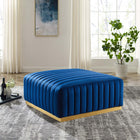 Modway Conjure Channel Tufted Performance Velvet Ottoman - Gold/Navy-French Piping Accents