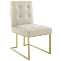 Modway Privy Gold Stainless Steel Upholstered Fabric Dining Accent Chair - Gold/Beige-Glam Deco Dining Chair