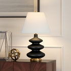 Hudson&Canal Carleta 26.5" Tall Triple Gourd Table Lamp with Fabric Shade - Matte Black/White-Rated for one 60W incandescent bulb - 9W LED bulb, 13W fluorescent (CFL) bulb, or 9W self-ballasted LED bulb, E26-base bulb, Bulb not included